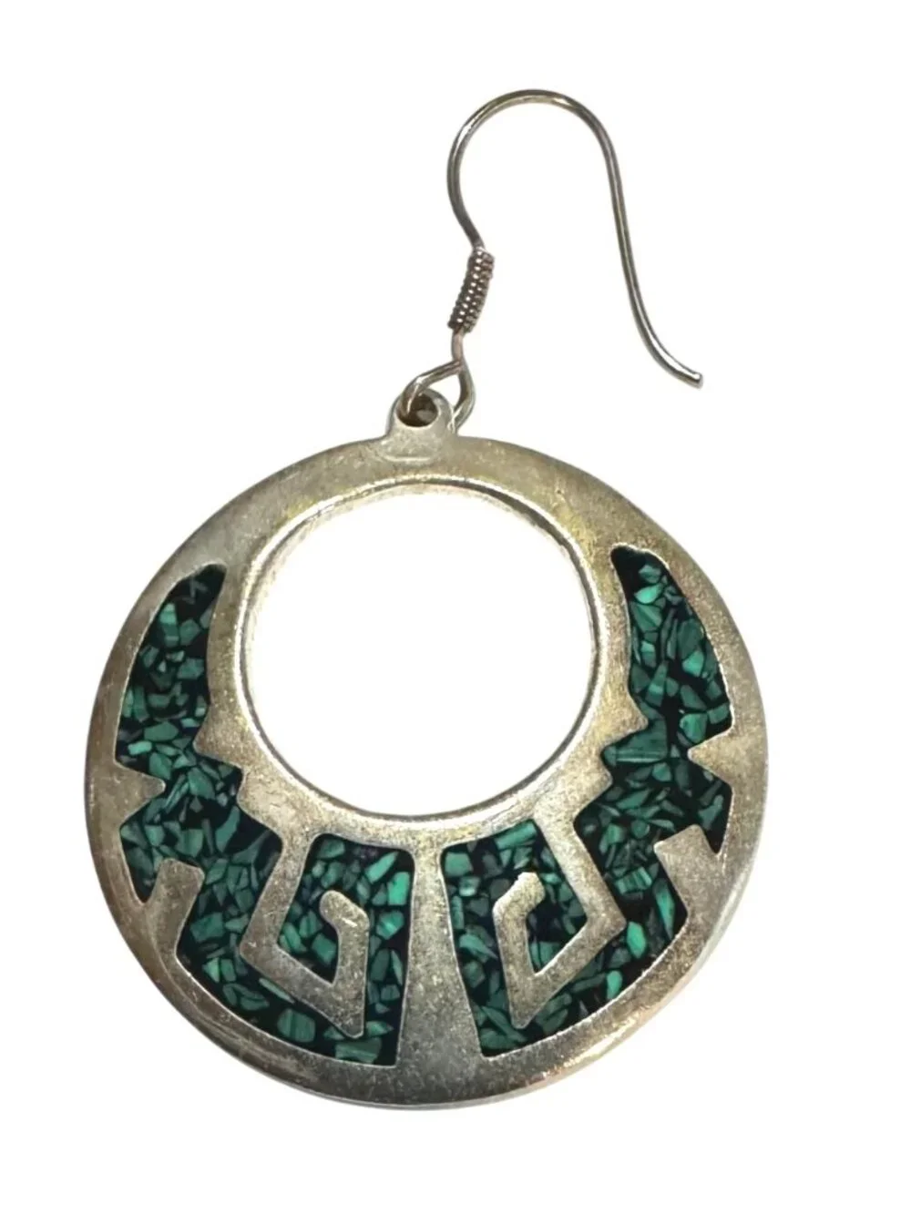 Southwestern Handcrafted 925 Sterling Silver Turquoise Dangle Hoop Earrings 14g